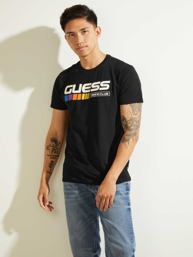 Black Men's GUESS Eco Race Club T-Shirts | USA09JIBSO