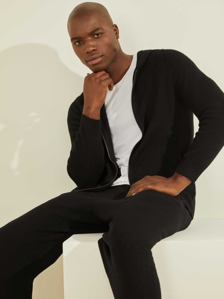 Black Men's GUESS Esmere Wool-Blend Zip Hoodies | USA34VHKWX