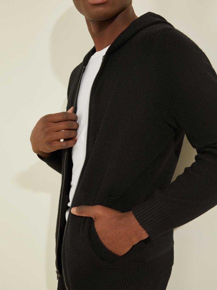 Black Men's GUESS Esmere Wool-Blend Zip Hoodies | USA34VHKWX