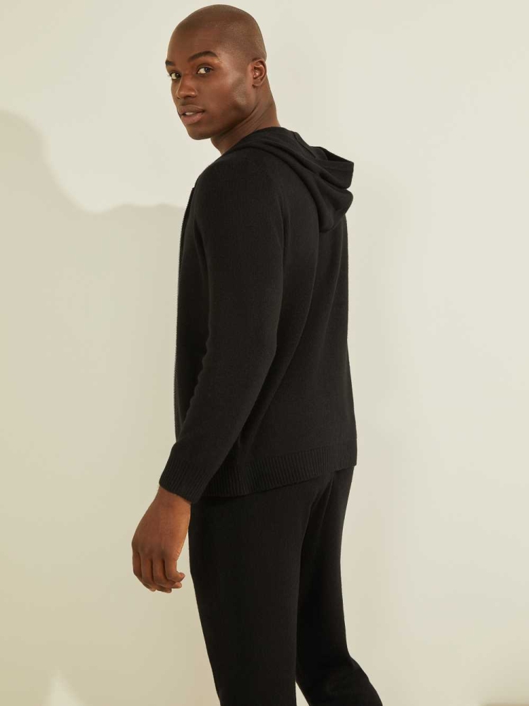 Black Men's GUESS Esmere Wool-Blend Zip Hoodies | USA34VHKWX