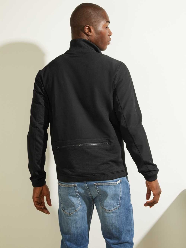 Black Men's GUESS Explorer Zip-Up Jackets | USA79QRUTS