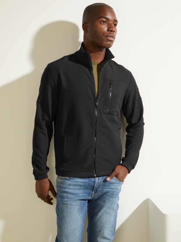 Black Men\'s GUESS Explorer Zip-Up Jackets | USA79QRUTS