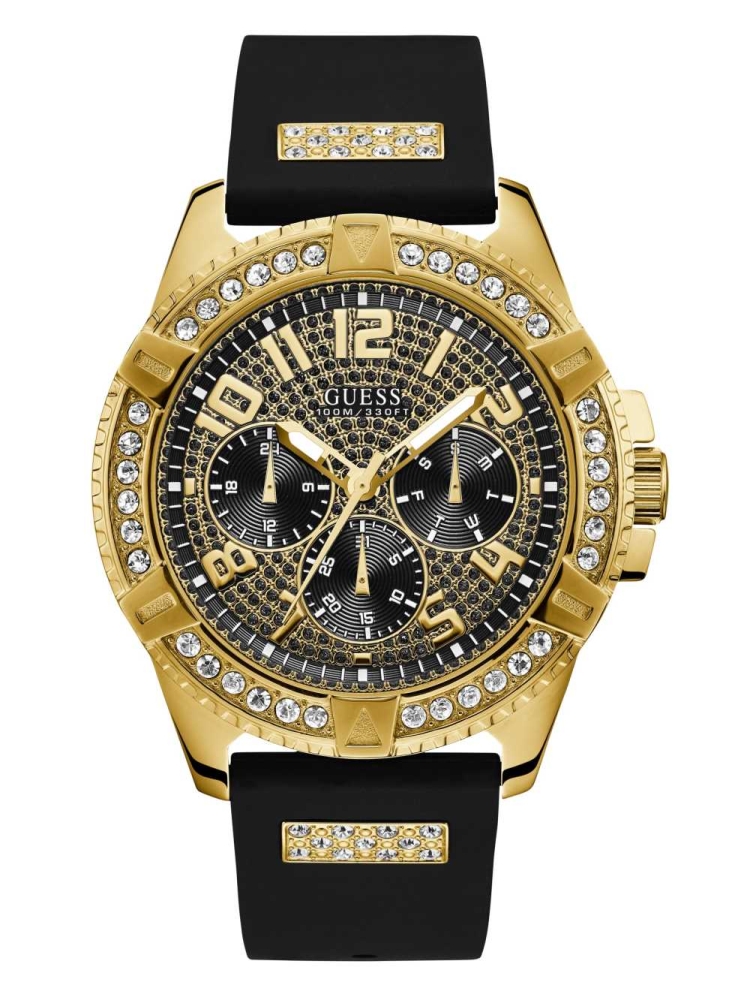 Black Men\'s GUESS Gold-Tone Multifunction Watches | USA20QGZHK