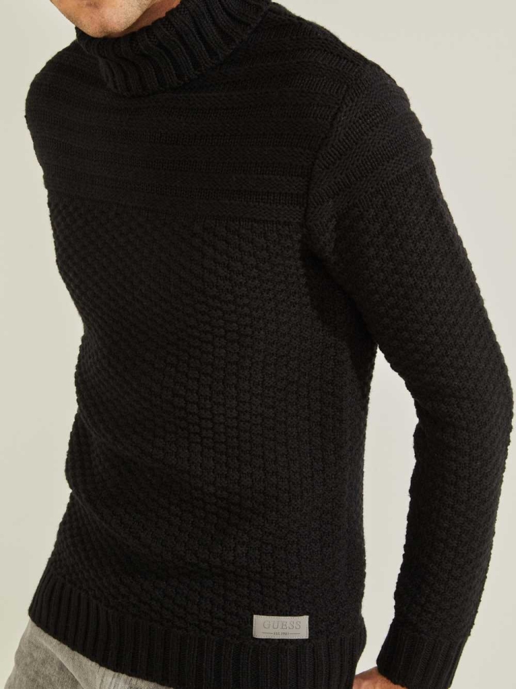 Black Men's GUESS Lynton Ski Turtleneck Sweaters | USA02GSNQY