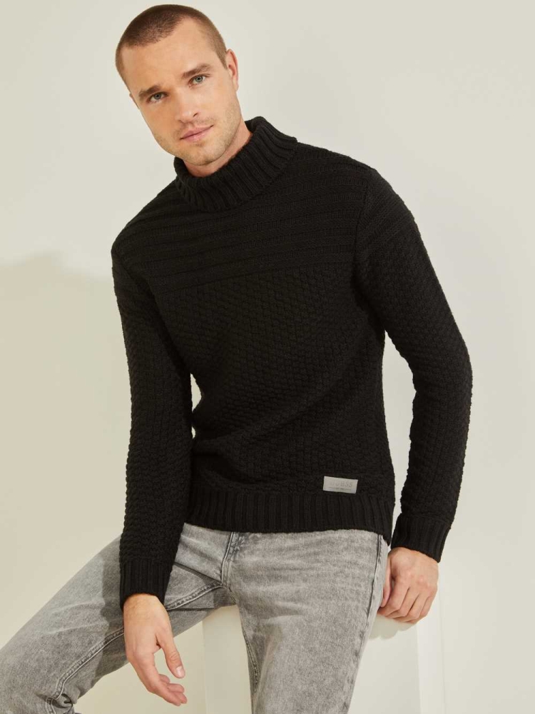 Black Men\'s GUESS Lynton Ski Turtleneck Sweaters | USA02GSNQY