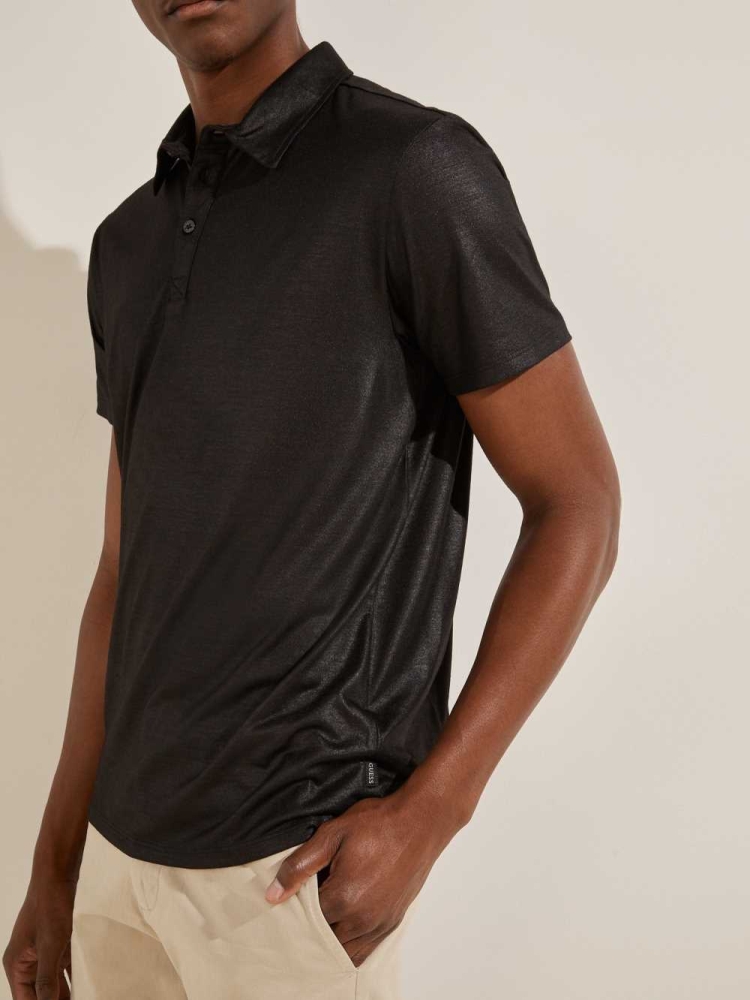 Black Men's GUESS Mason Shine Polo Shirts | USA94ZQPTX