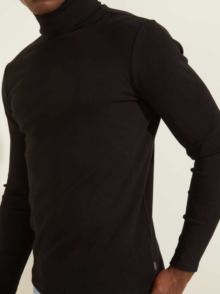 Black Men's GUESS Mateo Turtleneck T-Shirts | USA89NIDFG