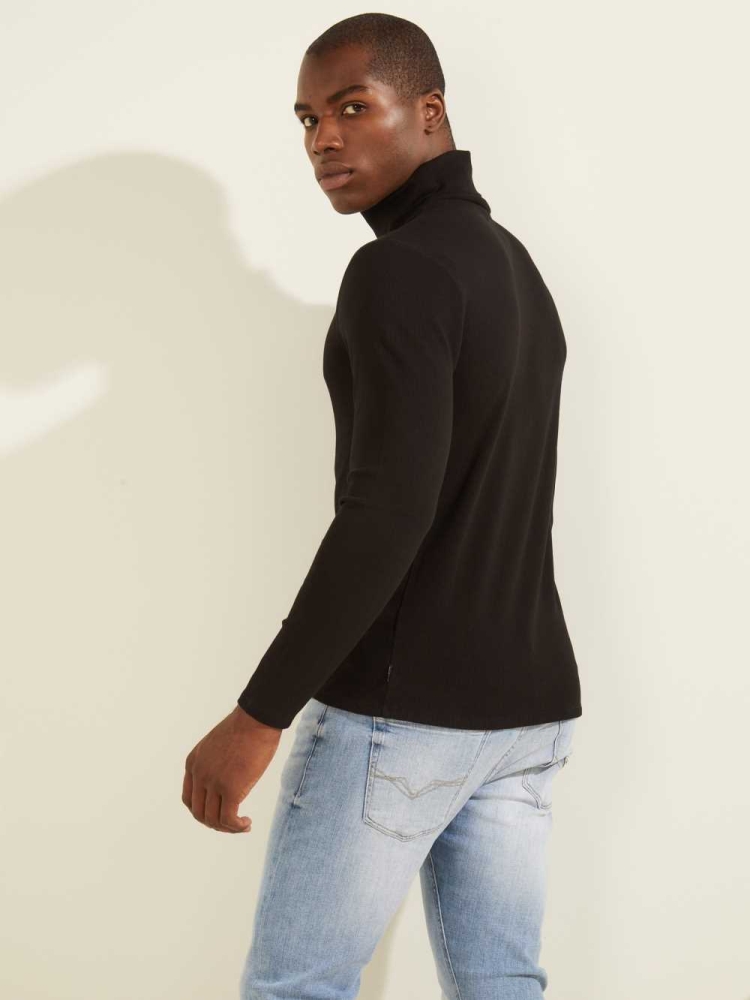 Black Men's GUESS Mateo Turtleneck T-Shirts | USA89NIDFG