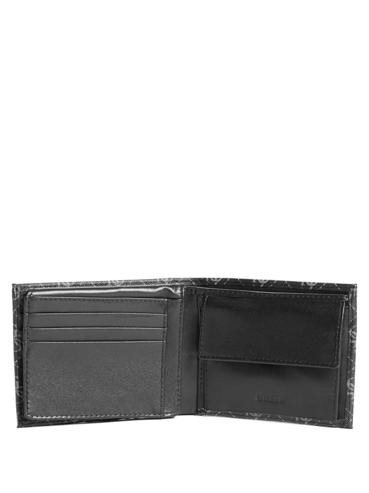 Black Men's GUESS Monterrey Bifold Wallets | USA96CXWTJ