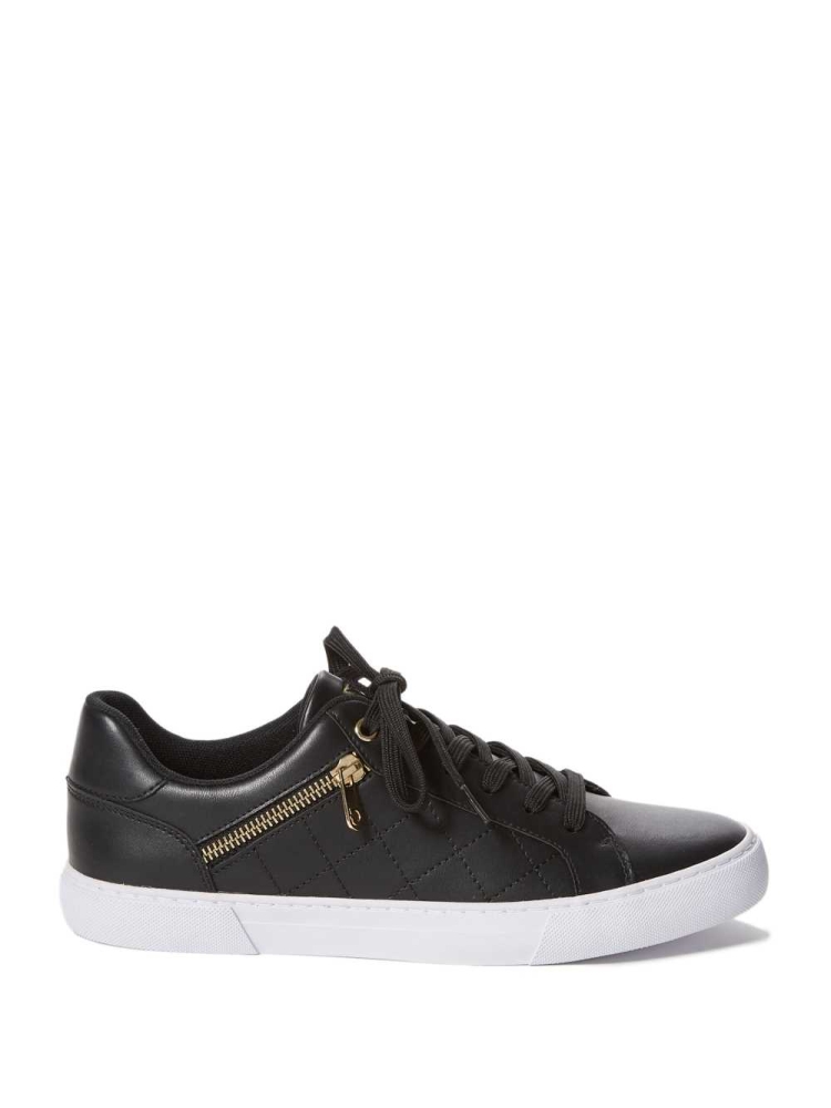 Black Men's GUESS Myran Zip Low-Top Sneakers | USA69OJYIH