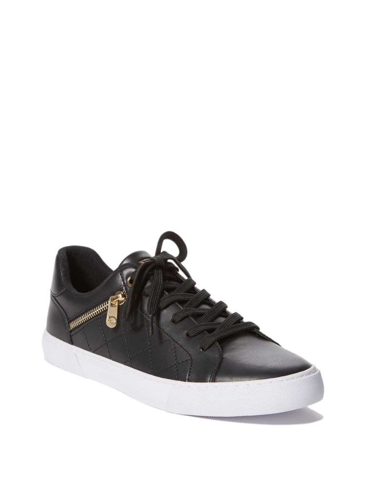 Black Men\'s GUESS Myran Zip Low-Top Sneakers | USA69OJYIH