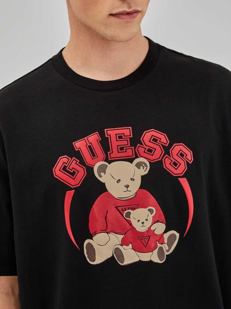 Black Men's GUESS Originals Bear T-Shirts | USA85SYBXW