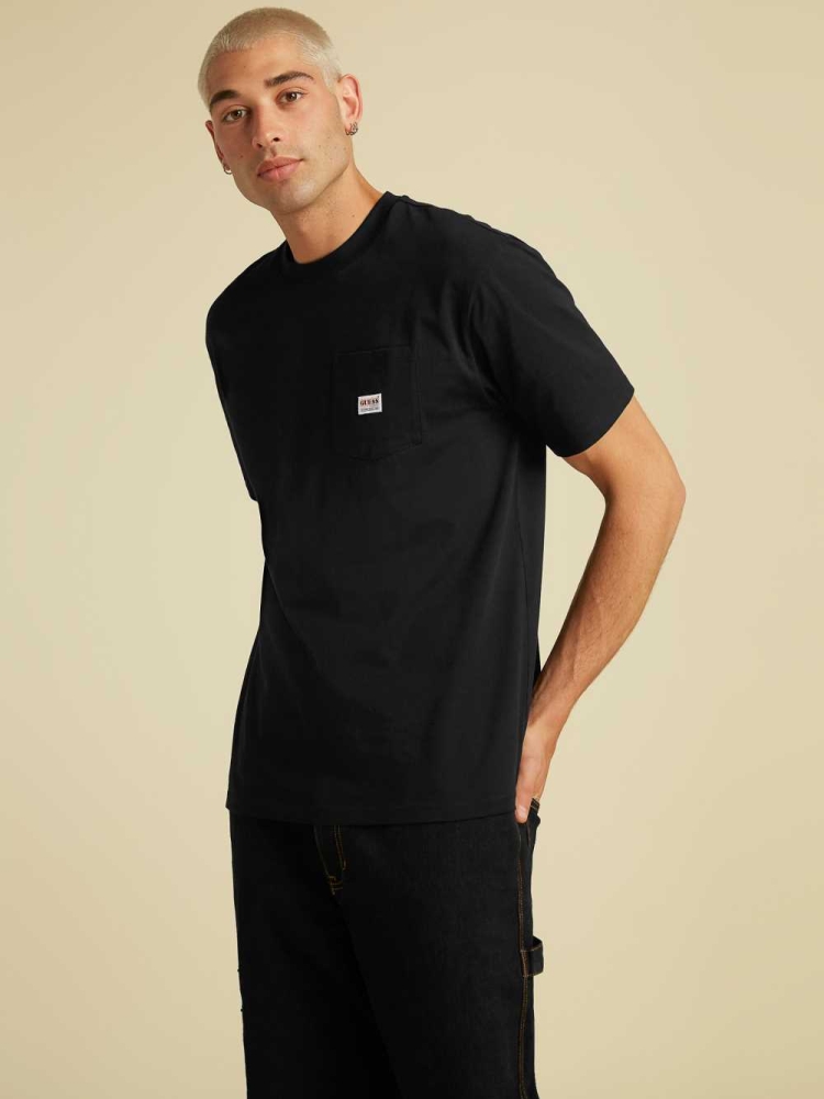 Black Men's GUESS Originals Kit Pocket T-Shirts | USA02DAFYO