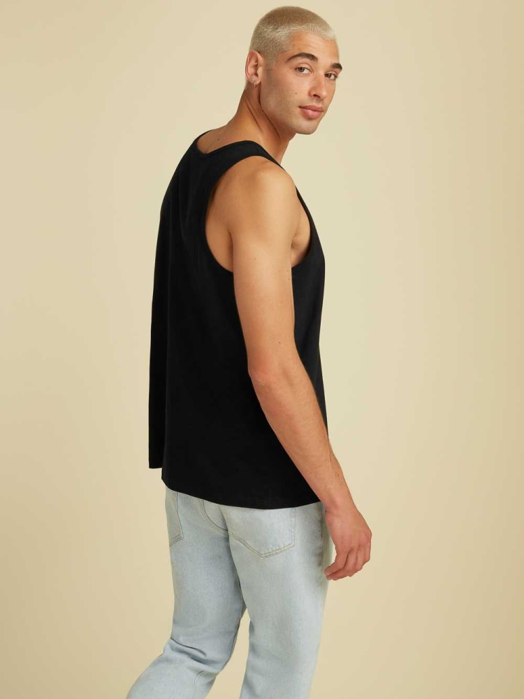 Black Men's GUESS Originals Logo Tank Top | USA57HJVIN