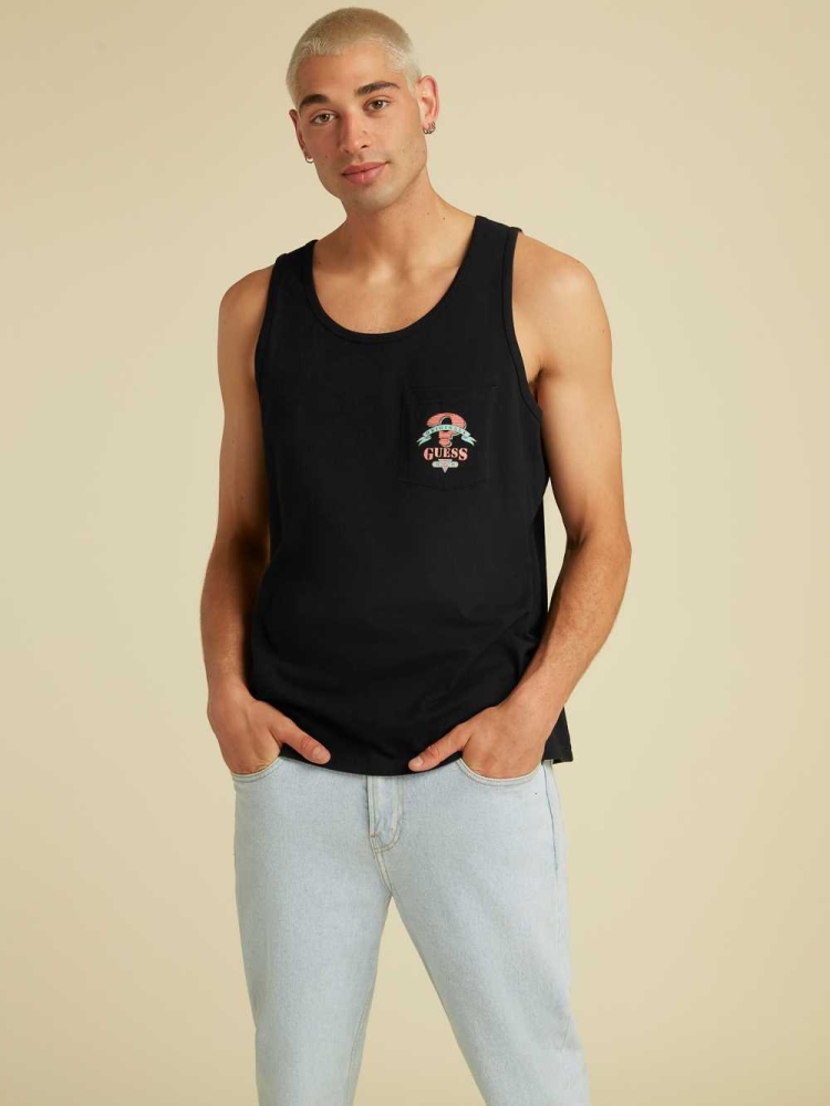 Black Men\'s GUESS Originals Logo Tank Top | USA57HJVIN