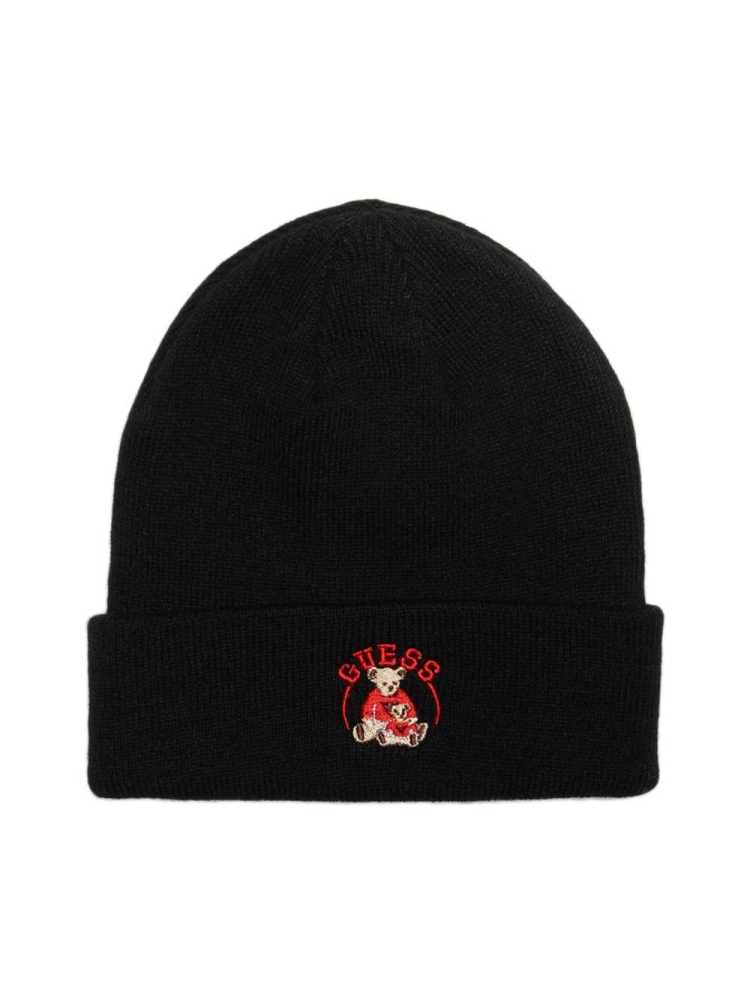 Black Men's GUESS Originals x Bear Logo Beanie | USA07ANEYM