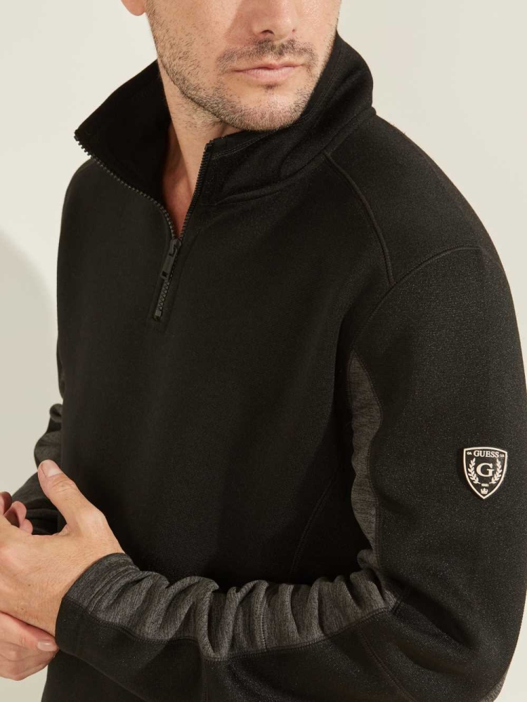 Black Men's GUESS Runyon Fleece Half-Zip Pullover | USA53QOUKP