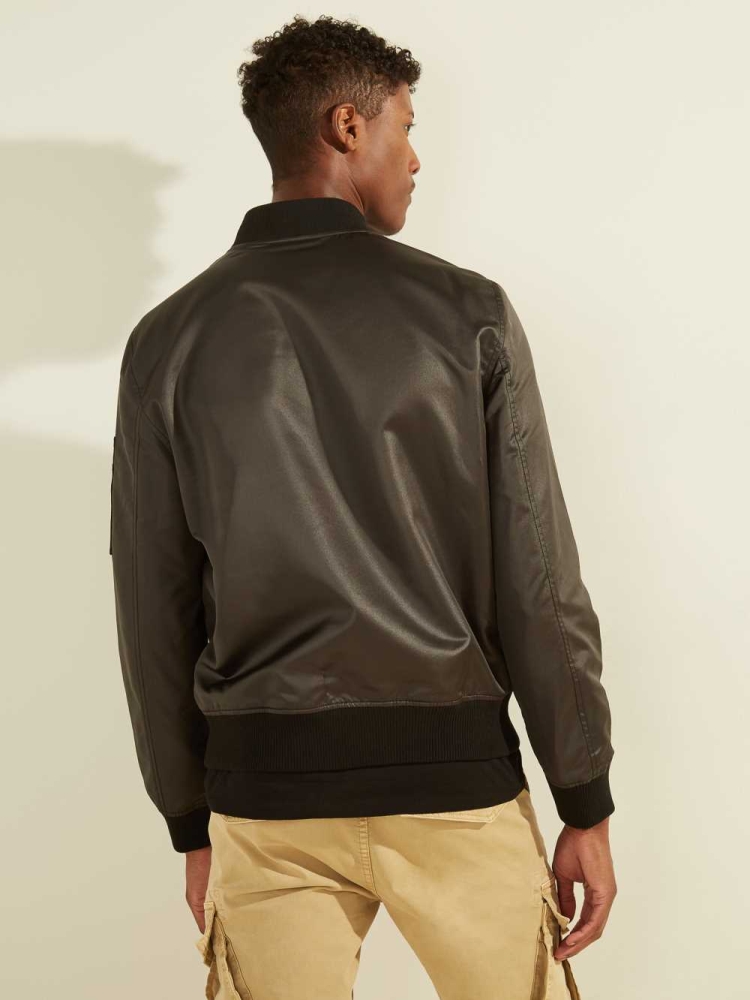 Black Men's GUESS Satin Bomber Jackets | USA24OZDSJ