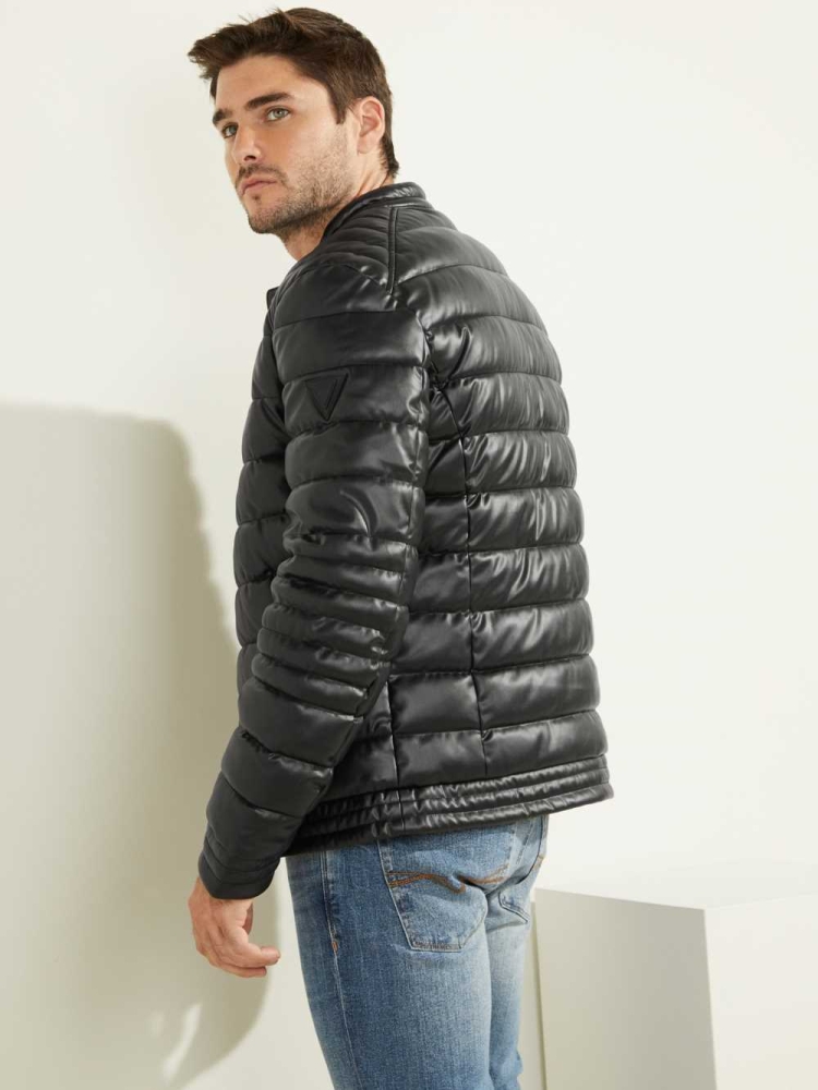 Black Men's GUESS Stretch Puffer Jackets | USA49KCVFI