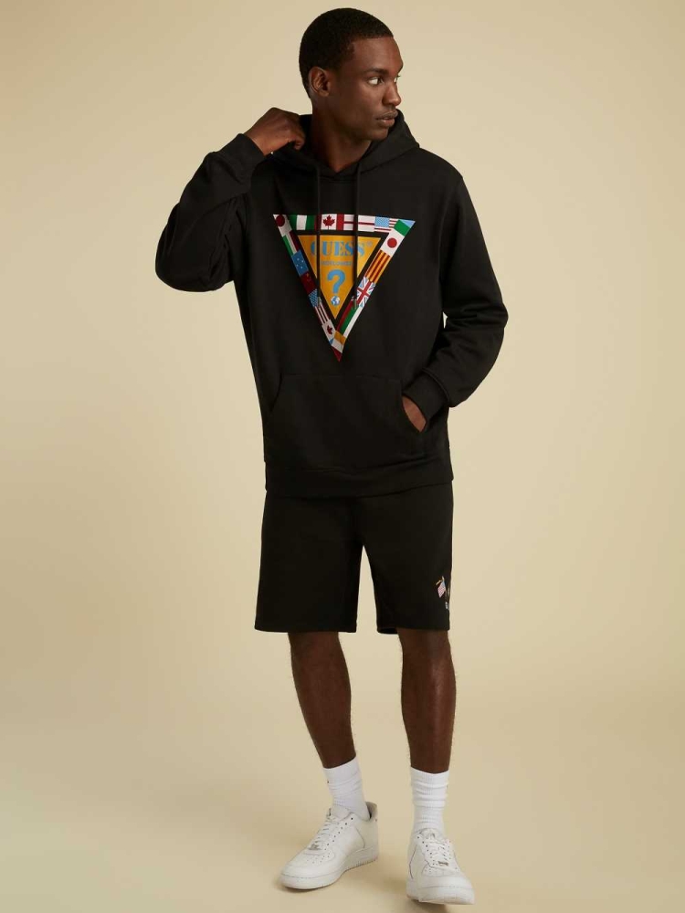 Black Men's GUESS Summer Games Logo Hoodies | USA42OEQZI