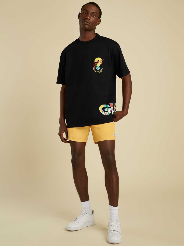 Black Men's GUESS Summer Games Logo T-Shirts | USA31XQZPB