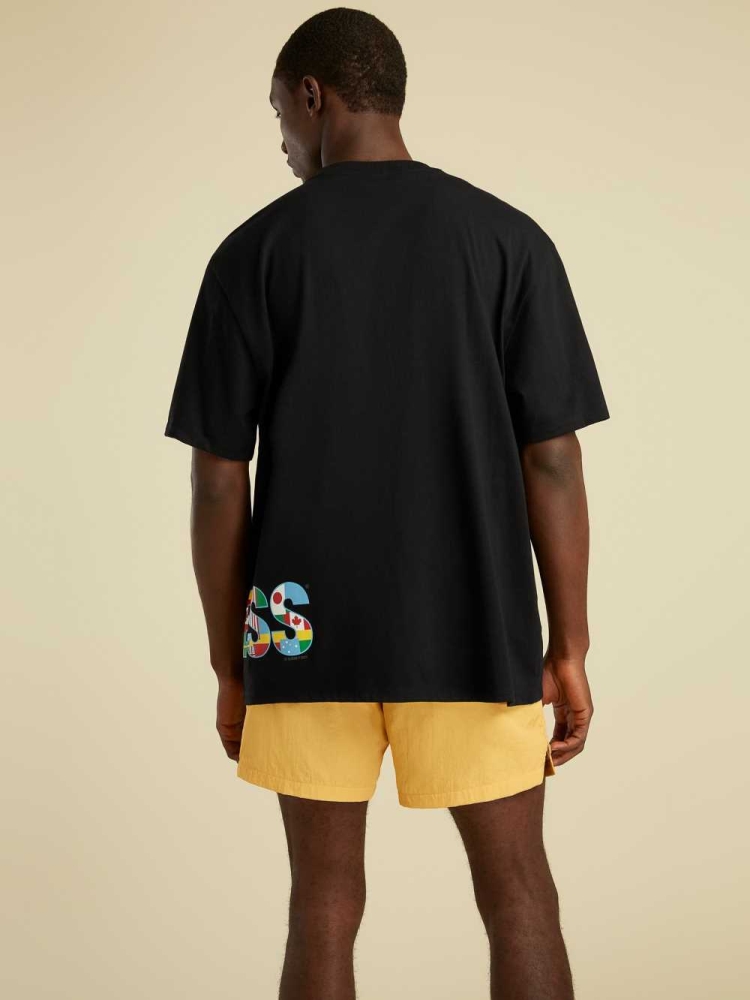 Black Men's GUESS Summer Games Logo T-Shirts | USA31XQZPB