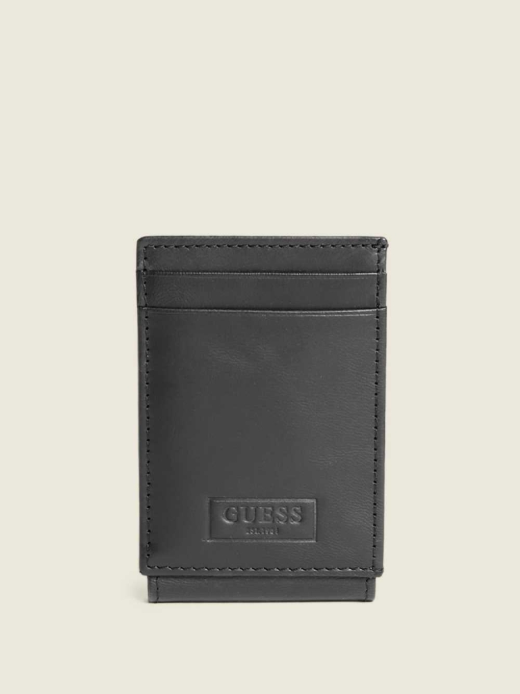 Black Men\'s GUESS West Wide Magnetic Wallets | USA49DTEQY