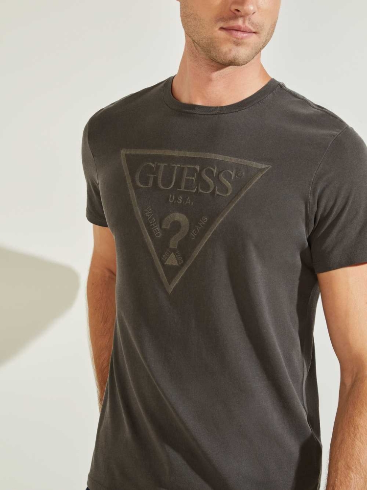 Black Multicolor Men's GUESS Embroidered Logo T-Shirts | USA41LWAZU