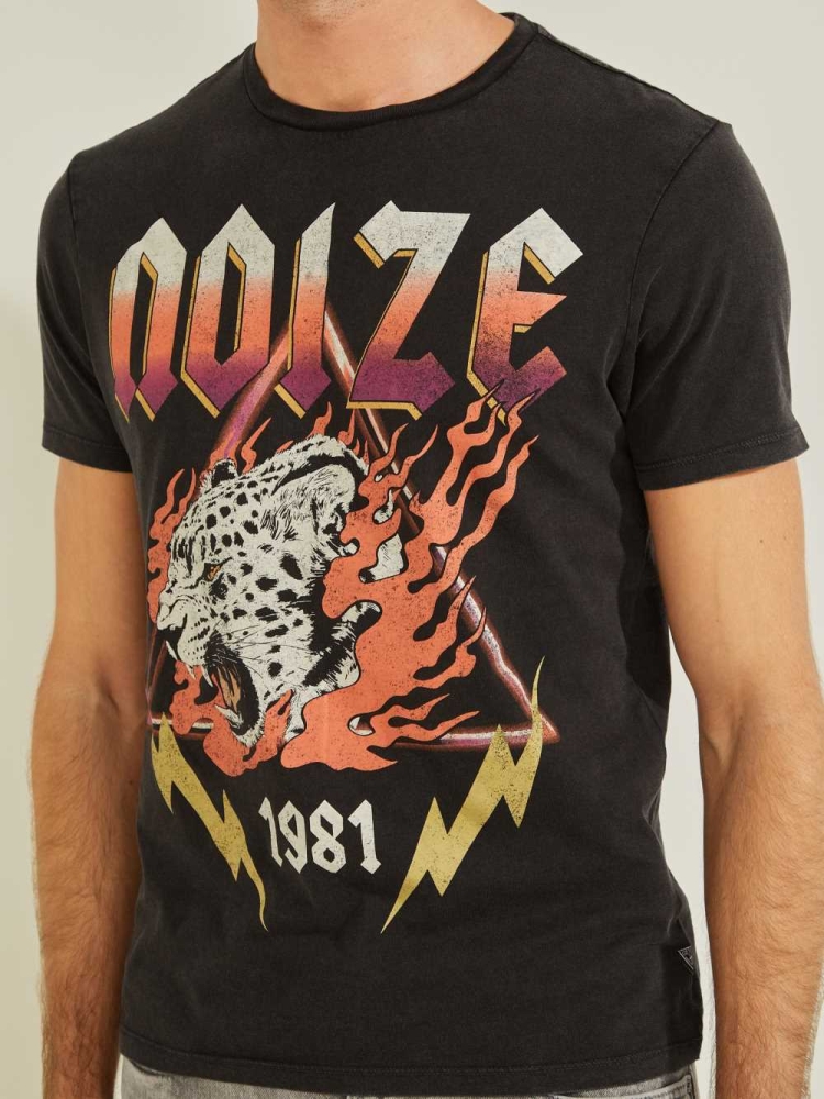 Black Multicolor Men's GUESS Noize T-Shirts | USA67GUQLN