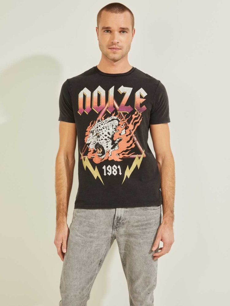 Black Multicolor Men\'s GUESS Noize T-Shirts | USA67GUQLN