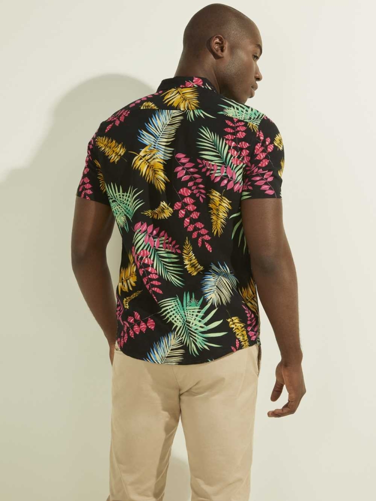 Black Multicolor Men's GUESS Panama Palm Shirts | USA06RKGDP