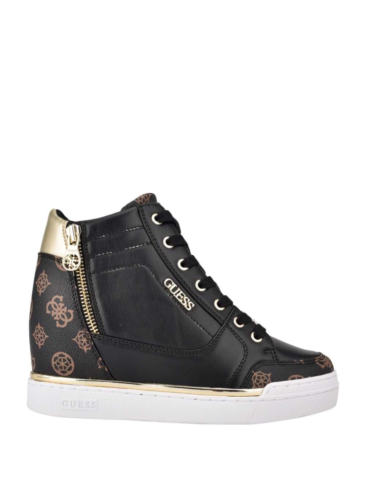 Black Multicolor Women's GUESS Figz Logo Wedge Sneakers | USA07VEGDJ