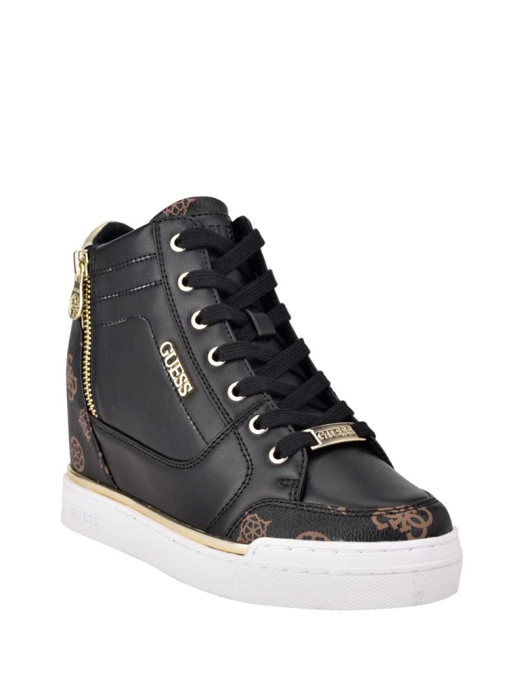 Black Multicolor Women\'s GUESS Figz Logo Wedge Sneakers | USA07VEGDJ