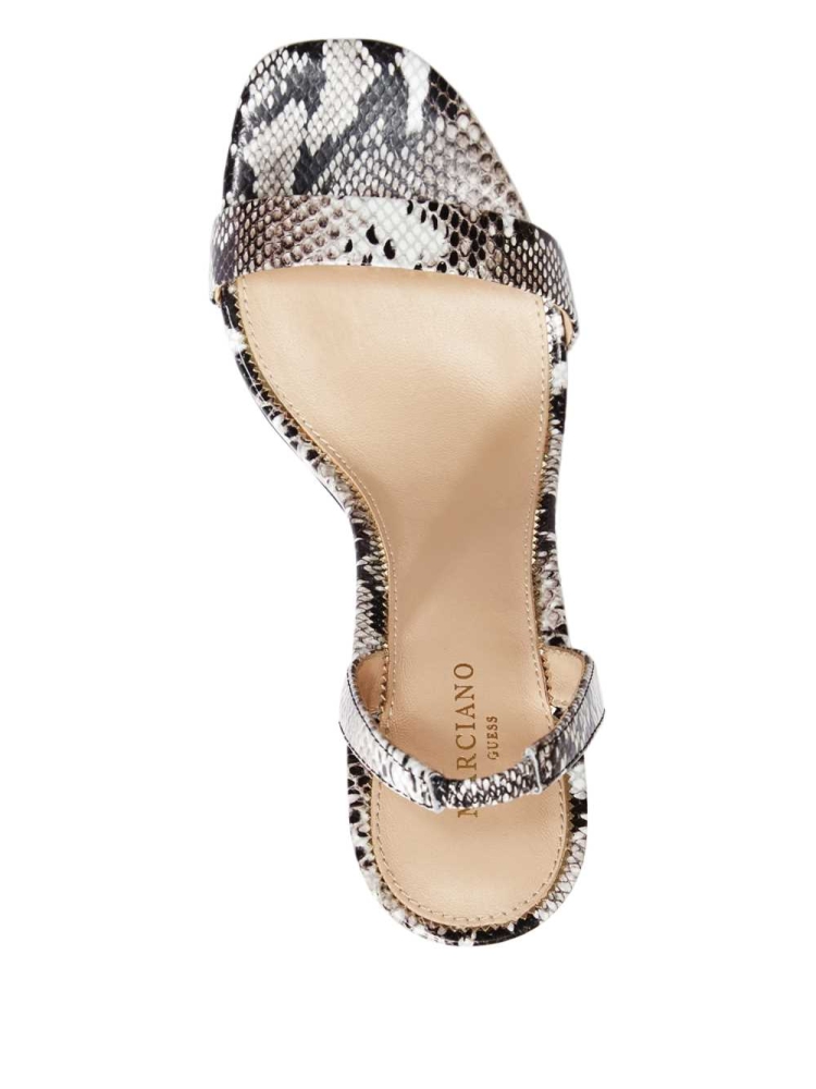 Black Multicolor Women's GUESS Single Strap Python Heel Heels Sandals | USA61CONJD