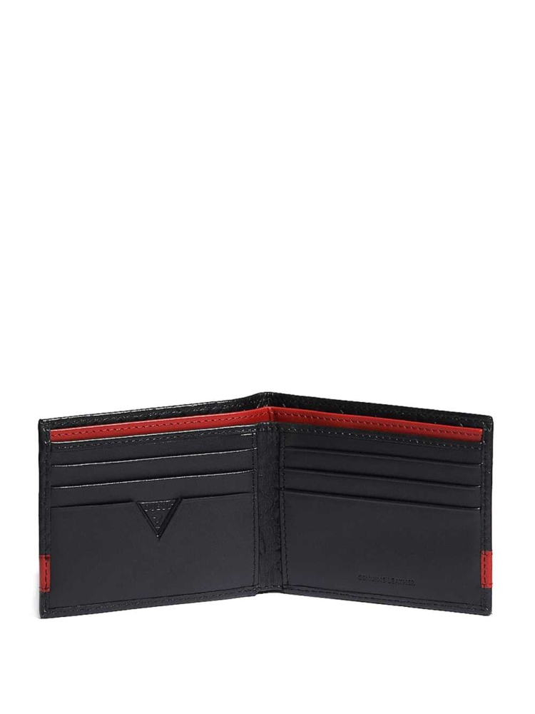 Black Red Men's GUESS Mesa Double Billfold Wallets | USA64BTHQM