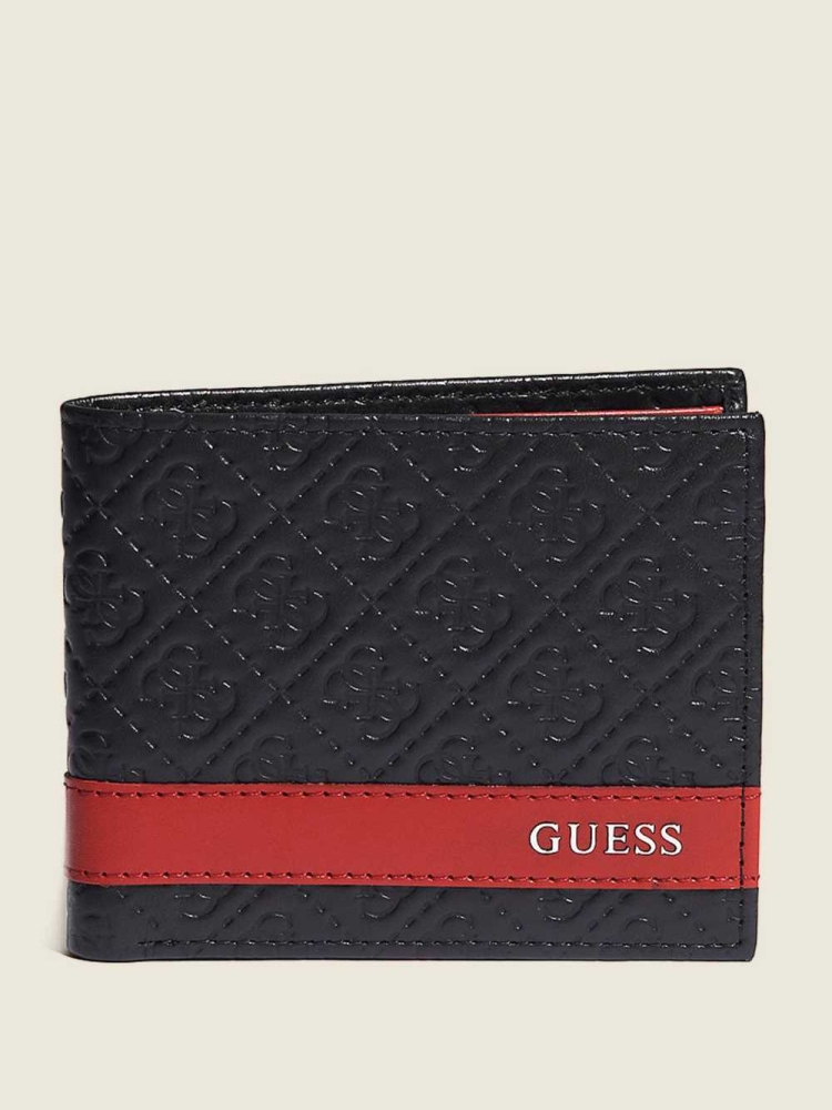 Black Red Men\'s GUESS Mesa Double Billfold Wallets | USA64BTHQM