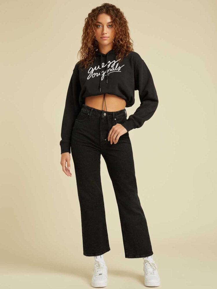 Black Wash Women's GUESS Originals Cropped Mom Jeans | USA30XZTKD