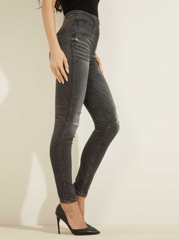 Black White Women's GUESS Eco Kat Skinny Jeans | USA81XGVTQ