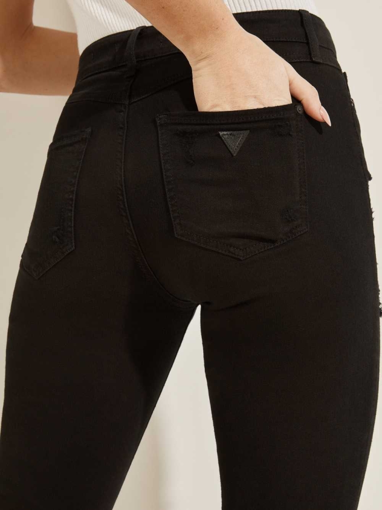 Black Women's GUESS 1981 Destroyed High-Rise Skinny Jeans | USA83EWNQC