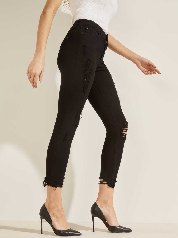 Black Women's GUESS 1981 Destroyed High-Rise Skinny Jeans | USA83EWNQC