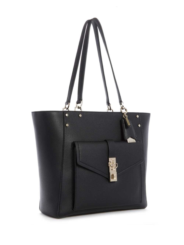 Black Women's GUESS Albury Faux-Leather Totes | USA06QPXID