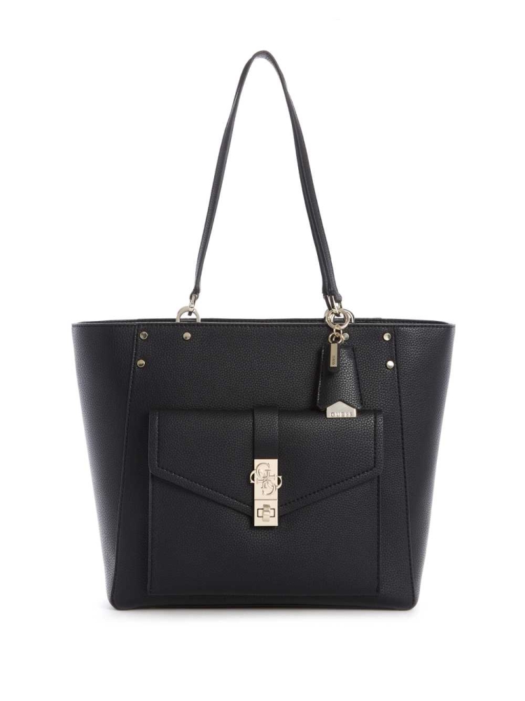 Black Women\'s GUESS Albury Faux-Leather Totes | USA06QPXID