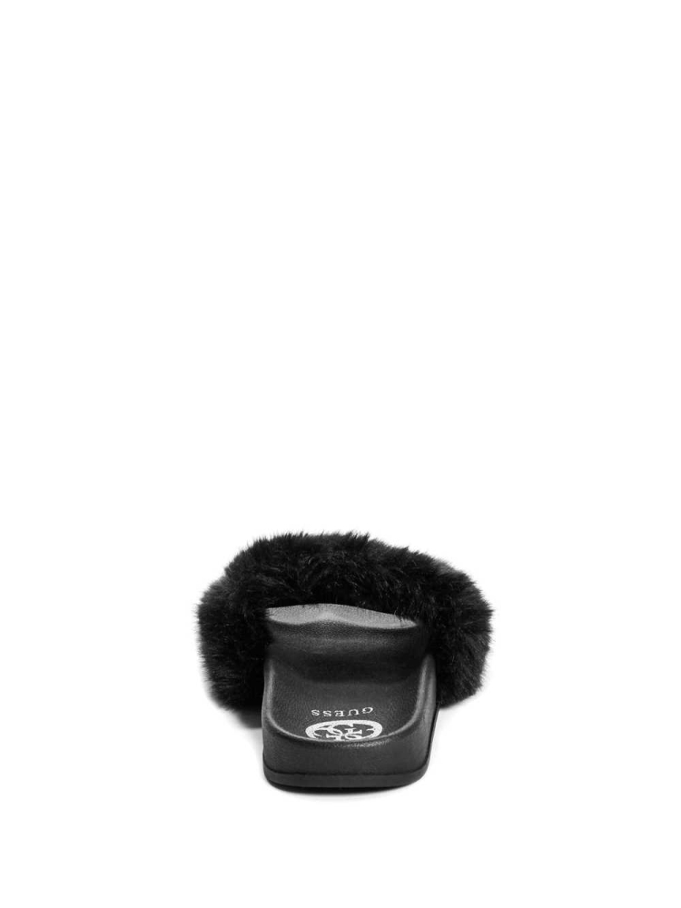 Black Women's GUESS Buffie Leopard Faux-Fur Slide Slide Sandals | USA13NZATM