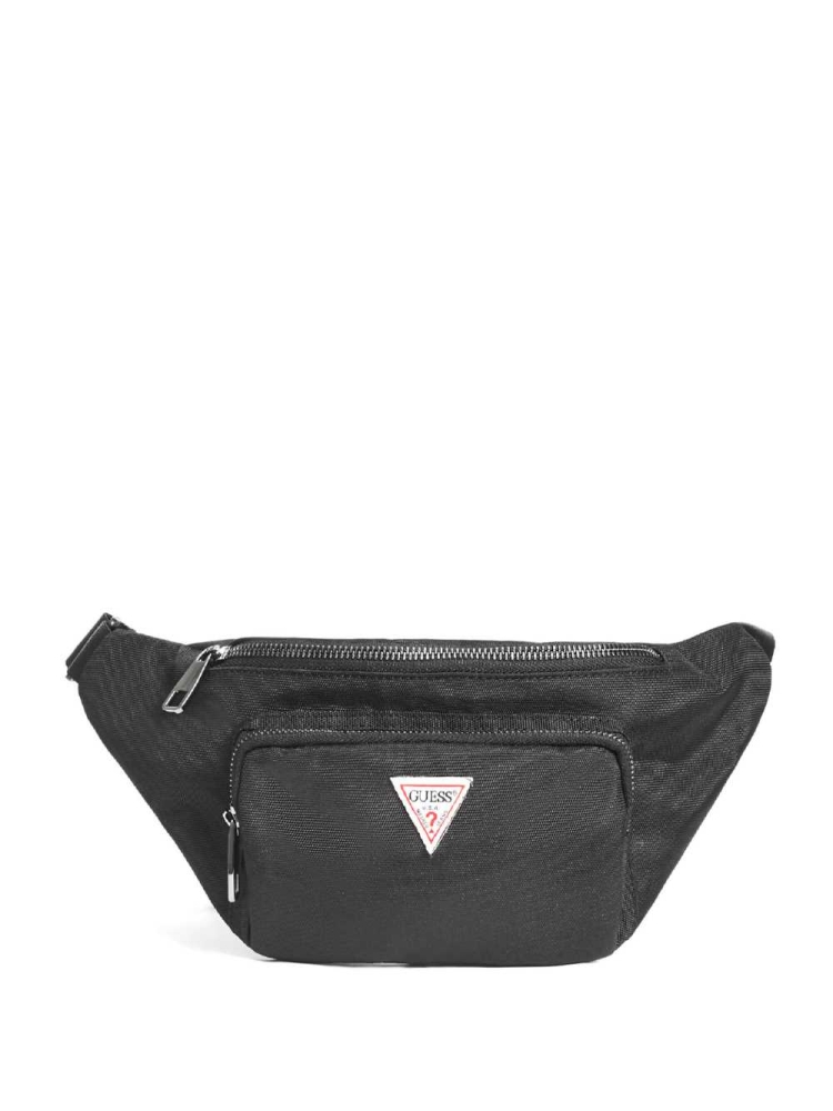 Black Women\'s GUESS Canvas Fanny Pack Crossbodies | USA81XKGYT