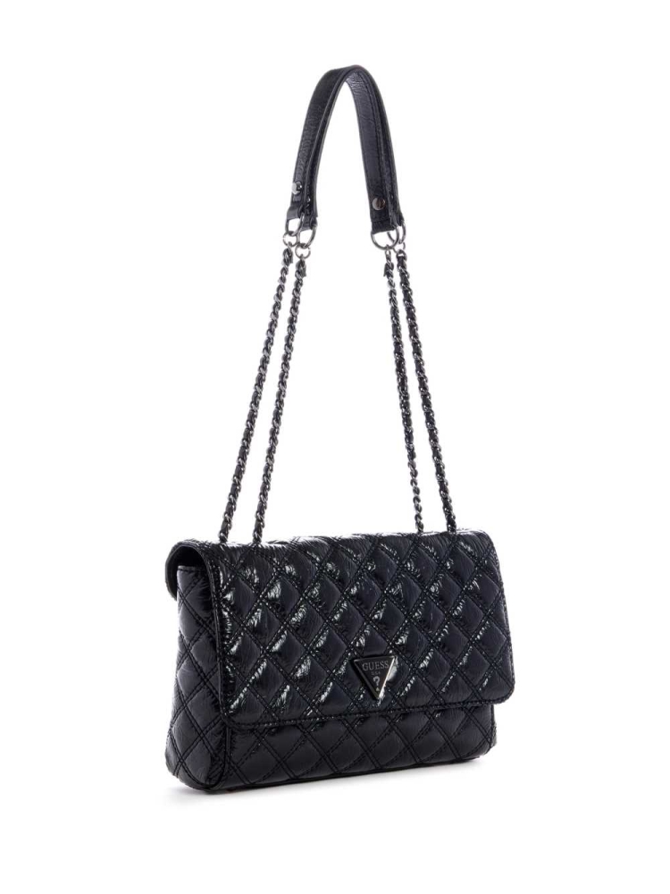 Black Women's GUESS Cessily Quilted Convertible Crossbodies | USA89ZGMAI