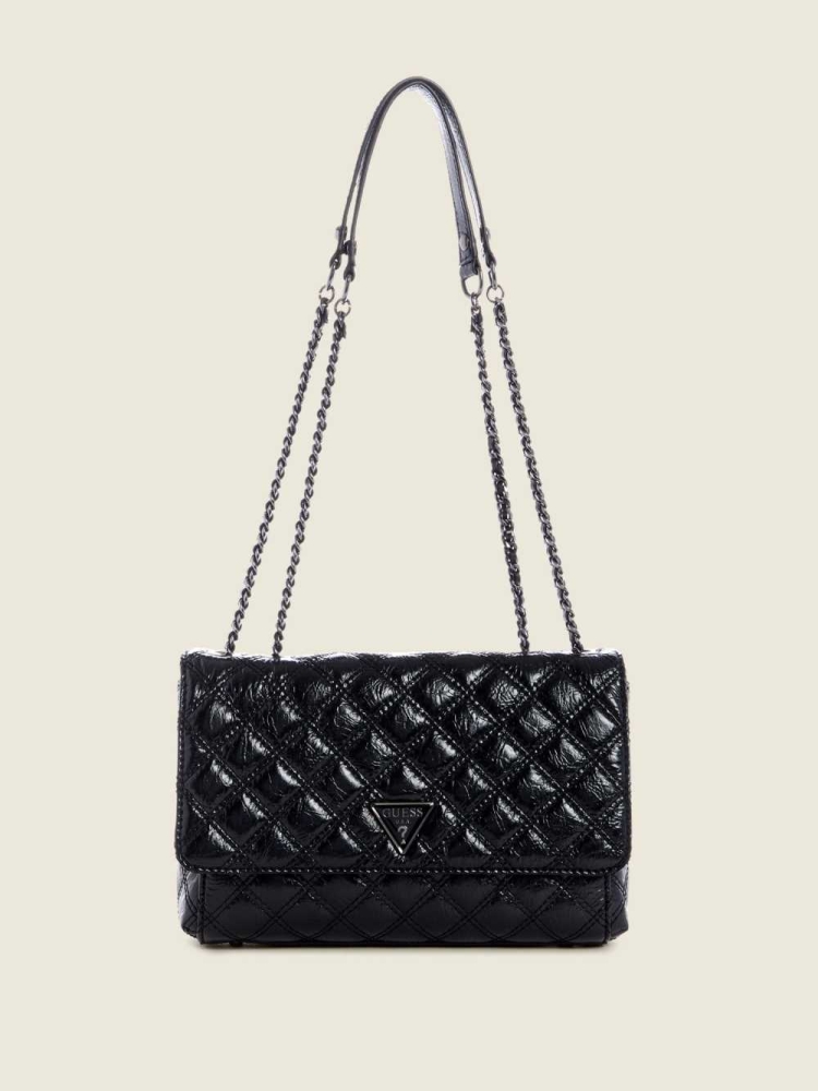 Black Women\'s GUESS Cessily Quilted Convertible Crossbodies | USA89ZGMAI