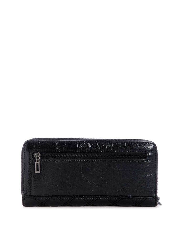 Black Women's GUESS Cessily Quilted Large Zip-Around Wallets | USA02BGUAT