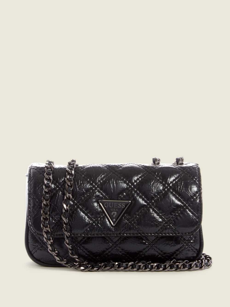 Black Women\'s GUESS Cessily Quilted Mini Convertible Crossbodies | USA21NCKPM