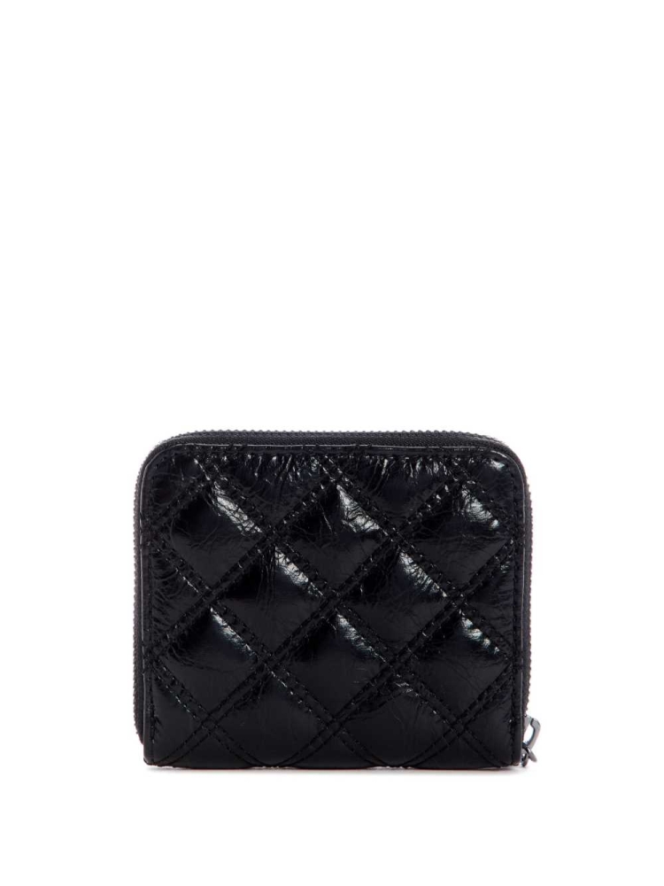 Black Women's GUESS Cessily Quilted Small Zip-Around Wallets | USA09HKJRW