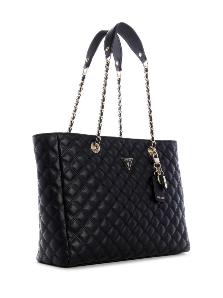 Black Women's GUESS Cessily Quilted Totes | USA01YCIHQ